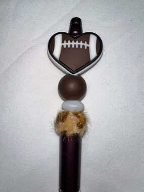 Heart Football Beaded Handmade Pen - Brown & White